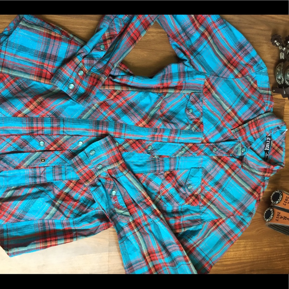 Cruel girl turquoise and red medium western shirt